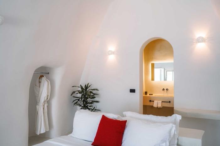 Santonero cave suite interior with vaulted ceilings, Santorini