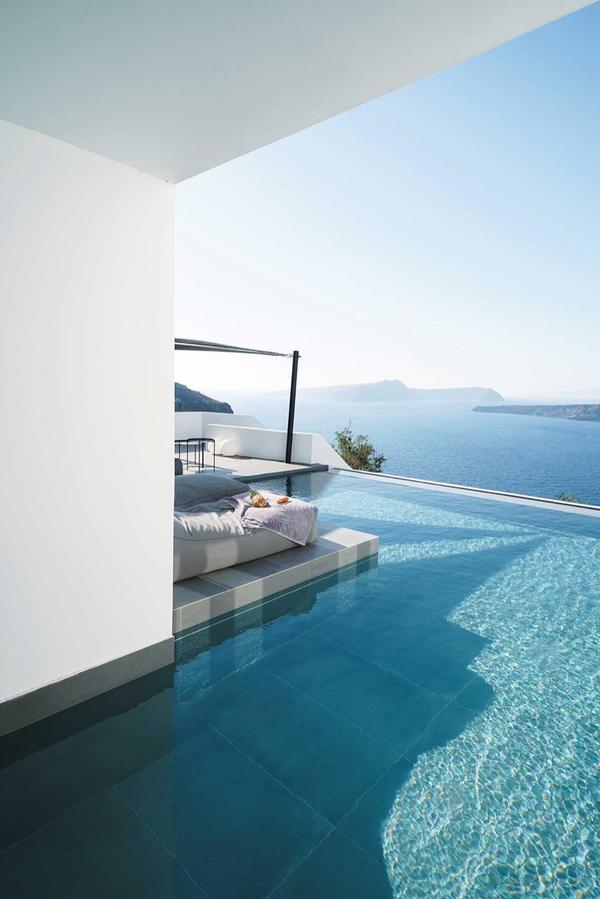 Santonero pool and caldera architecture, Santorini