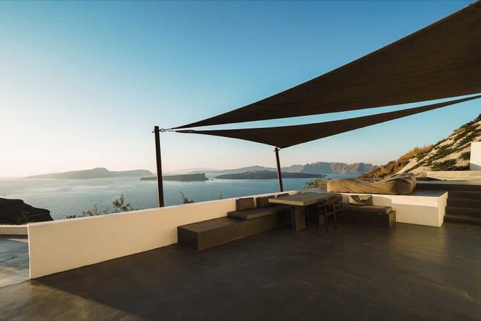 Santonero Duplex Suite terrace overlooking the caldera, Santorini